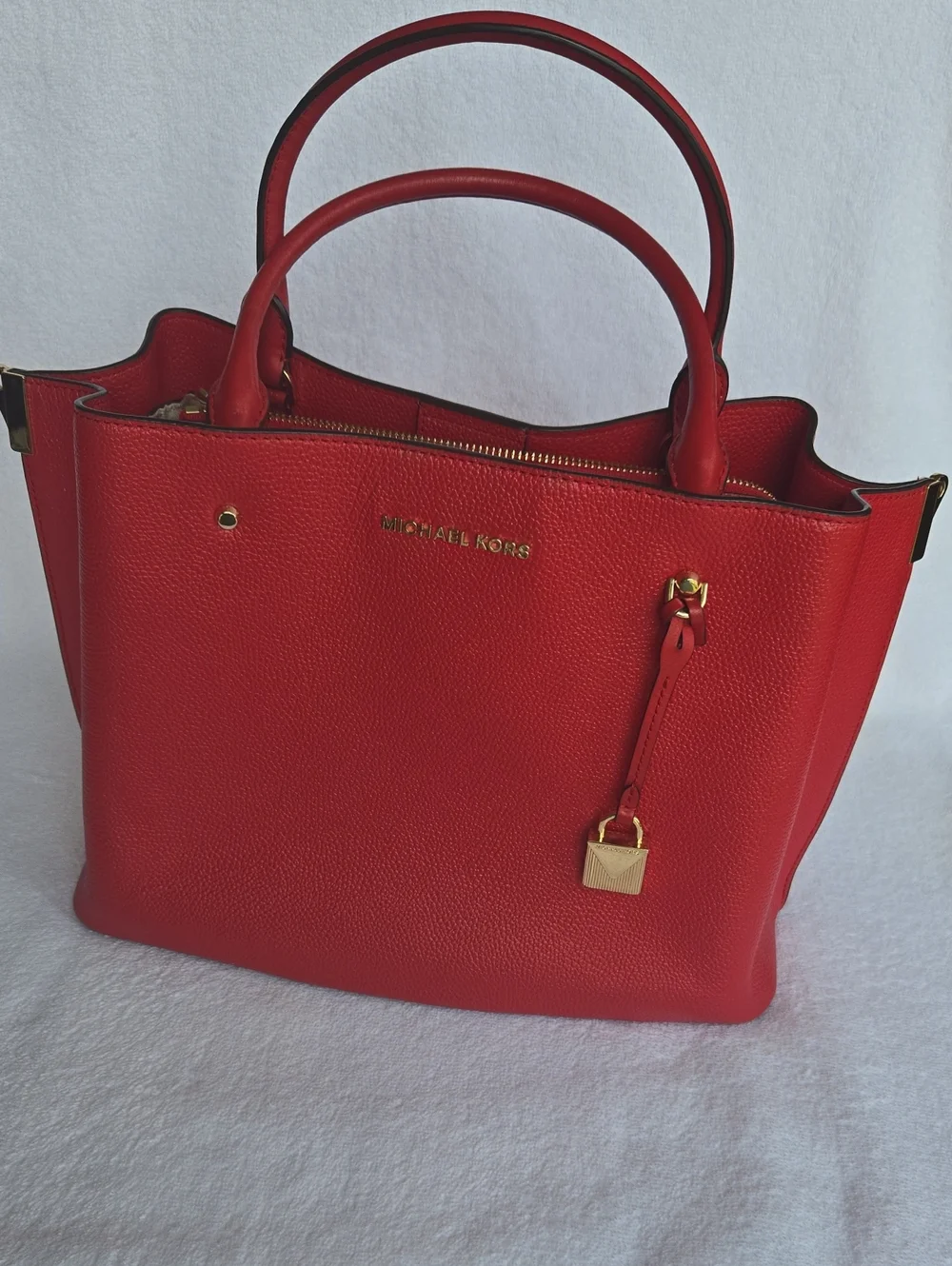Michael Kors Red Pebbled Leather Satchel Tote Bag Handbag